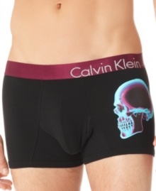 With a body-defining fit and a cool skull x-ray graphic, these Calvin Klein trunks will take your bottom fashion to the top. With a body-defining fit and a cool skull x-ray graphic, these Calvin Klein trunks will take your bottom fashion to the top.