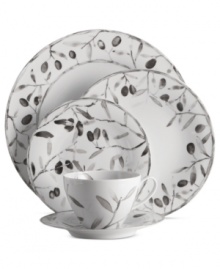 Make your peace. A serene watercolor spans white Limoges porcelain in the Olive Branch place setting, epitomizing the meticulous detail and natural allure of designer Michael Aram. Make your peace. A serene watercolor spans white Limoges porcelain in the Olive Branch place setting, epitomizing the meticulous detail and natural allure of designer Michael Aram.