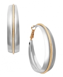 Get in on the two tone trend! Alfani's stylish hoop earrings combine a silver-plated mixed metal setting with a gold-plated accent stripe. Approximate diameter: 2-1/8 inches.