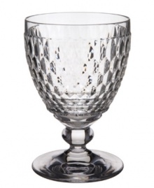 Add sparkle to your tabletop with the Boston goblets. Multiple and brilliantly faceted cuts capture and refract the light, creating a unique diamond-shaped pattern. The distinctive stem features a bubble accent. Add sparkle to your tabletop with the Boston goblets. Multiple and brilliantly faceted cuts capture and refract the light, creating a unique diamond-shaped pattern. The distinctive stem features a bubble accent.
