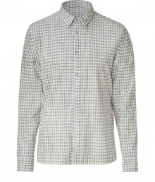 Chic button down in fine, pure pale grey cotton - A stylish standout from eco-friendly label Edun, co-founded by U2s Bono - Classic gingham check motif and small collar - Slim yet relaxed straight silhouette - Streamlined and versatile, a veritable go-to in any modern wardrobe - Pair with everything from chinos and jeans to dressier linen or suit trousers Chic button down in fine, pure pale grey cotton - A stylish standout from eco-friendly label Edun, co-founded by U2s Bono - Classic gingham check motif and small collar - Slim yet relaxed straight silhouette - Streamlined and versatile, a veritable go-to in any modern wardrobe - Pair with everything from chinos and jeans to dressier linen or suit trousers