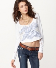 Free People's flower power cropped tee is just a little bit sexy and looks great with low-waist jeans!