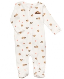 Get him into the spirit of the Thanksgiving season with this darling turkey footed coverall from Carter's. Get him into the spirit of the Thanksgiving season with this darling turkey footed coverall from Carter's.