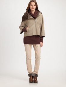 Plush, wonderfully warm shearling, in a boxy, biker-inspired design finished with an asymmetrical zip.Foldover collarAsymmetrical front zipBracelet sleevesSide slash pocketsAbout 20 from shoulder to hemLeatherDry cleanMade in Italy of imported fabricModel shown is 5'11 (180cm) wearing US size 4. Plush, wonderfully warm shearling, in a boxy, biker-inspired design finished with an asymmetrical zip.Foldover collarAsymmetrical front zipBracelet sleevesSide slash pocketsAbout 20 from shoulder to hemLeatherDry cleanMade in Italy of imported fabricModel shown is 5'11 (180cm) wearing US size 4.