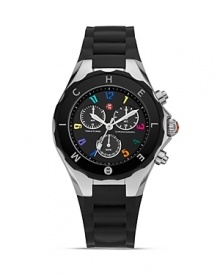 Make a bold, glamorous statement with Michele's jelly bean watch. Styled in polished stainless steel with bright, multicolored numbers and black 3-eye subdial chronograph display. Make a bold, glamorous statement with Michele's jelly bean watch. Styled in polished stainless steel with bright, multicolored numbers and black 3-eye subdial chronograph display.