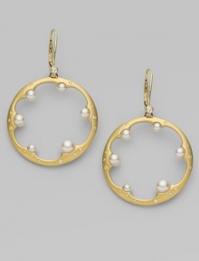 18K yellow gold scalloped hoops with graduated cultured pearls and small diamond accents.5.5mm - 3.5mm cultured pearls Diamond, 0.2 tcw 18K yellow gold Leverback closure Imported 18K yellow gold scalloped hoops with graduated cultured pearls and small diamond accents.5.5mm - 3.5mm cultured pearls Diamond, 0.2 tcw 18K yellow gold Leverback closure Imported