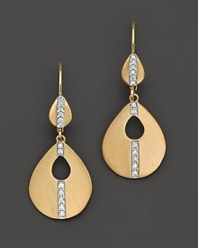 Twinned teardrops are set with glittering diamonds and pierced with a keyhole.