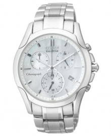 Stunning simplicity takes charge on this sleek Sport watch from Citizen. Powered by Eco-Drive, harnessing natural and artificial light, never needing a battery. Stunning simplicity takes charge on this sleek Sport watch from Citizen. Powered by Eco-Drive, harnessing natural and artificial light, never needing a battery.