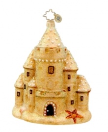 Holiday at the beach. Handcrafted in pure glass with glitter to create a grainy straight-from-the-shore feel, this sandcastle ornament from Christopher Radko gets you in the spirit in places without snow. Holiday at the beach. Handcrafted in pure glass with glitter to create a grainy straight-from-the-shore feel, this sandcastle ornament from Christopher Radko gets you in the spirit in places without snow.