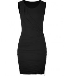 Seductive and stylish, this draped detailed figure-hugging dress from Faith Connexion brings downtown-ready style to your party look - Round neck, sleeveless, gathered detailing at chest and side seams, exposed side zip detail - Style with a leather jacket and high heel booties