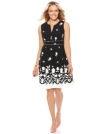 Create a chic look for spring in this Charter Club dress, featuring a placed floral print in always-polished black and white. Mix in vibrant shoes for a brilliant pop of color! Create a chic look for spring in this Charter Club dress, featuring a placed floral print in always-polished black and white. Mix in vibrant shoes for a brilliant pop of color!