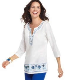 Rendered from lightweight linen with luxe embroidered details, this Charter Club top offers a casual look that stays polished. Rendered from lightweight linen with luxe embroidered details, this Charter Club top offers a casual look that stays polished.