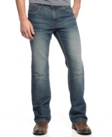 A classic boot cut and a cool wrinkled design give these Ring Of Fire jeans a rugged edge. A classic boot cut and a cool wrinkled design give these Ring Of Fire jeans a rugged edge.