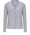 With a cool grey hue and immaculate finishing, Jil Sanders wool cardigan is a classic and luxurious choice - High V-neckline, long sleeves, button-down front - Slim fit - Wear with a button-down, tailored trousers and lace-ups