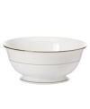 A sweet lace pattern combines with platinum borders to add graceful elegance to your tabletop. The classic shape and pristine white shade make this serving bowl a timeless addition to any meal. From Lenox's collection of dinnerware and dishes. Qualifies for Rebate