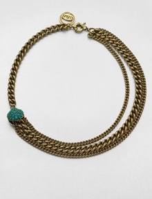 A Hellenic-inspired design that features a turquoise cabochon encrusted station and antique-finished brass link chains. TurquoiseAntique-finished brassLength, about 10Spring ring closureImported A Hellenic-inspired design that features a turquoise cabochon encrusted station and antique-finished brass link chains. TurquoiseAntique-finished brassLength, about 10Spring ring closureImported