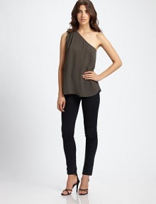 Minimalist-chic in a simple one-shoulder silhouette, knotted at the top.Single shoulder with top tie closureFlat front and backAbout 25 from shoulder to hemViscoseDry cleanImported Minimalist-chic in a simple one-shoulder silhouette, knotted at the top.Single shoulder with top tie closureFlat front and backAbout 25 from shoulder to hemViscoseDry cleanImported