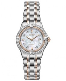 This Quattro collection watch from Citizen shines with classic details, like diamond accents and rose-gold hues. Powered by Eco-Drive, harnessing natural and artificial light, never needing a battery.