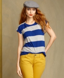 Featuring bold, classic stripes, Tommy Hilfiger's tee is an easy basic that looks great with colored denim in a splashy shade!