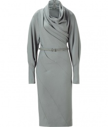 Super stylish sky grey belted cowl twist dress - This classic piece with an edge is super flattering and sophisticated - Try with opaque tights and high platform heels - Go for understated sexy and pair this dress with fishnets and simple black pumps