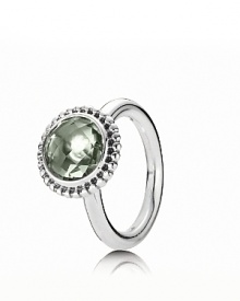PANDORA's bold cocktail-style ring adds instant glamour to special occasion and everyday looks. A green amethyst pops against a beaded sterling silver setting. PANDORA's bold cocktail-style ring adds instant glamour to special occasion and everyday looks. A green amethyst pops against a beaded sterling silver setting.