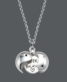 Reveal your style secrets with this creative pendant by Unwritten. Yin Yang design opens to reveal the message Seek balance create peace. Crafted in sterling silver. Approximate length: 18 inches. Approximate drop: 3/4 inch. Reveal your style secrets with this creative pendant by Unwritten. Yin Yang design opens to reveal the message Seek balance create peace. Crafted in sterling silver. Approximate length: 18 inches. Approximate drop: 3/4 inch.