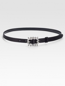 An elegant style featuring a leather backed, satin design accented in a glittering, rhinestone buckle. Glass stonesWidth, about ½Made in Italy An elegant style featuring a leather backed, satin design accented in a glittering, rhinestone buckle. Glass stonesWidth, about ½Made in Italy