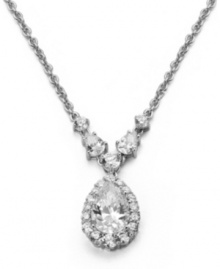 Remarkable style, memorable shine. This CRISLU pendant features pear-cut cubic zirconia (5-1/4 ct. t.w.) set in sterling silver. Approximate length: 16 inches + 2-inch extender. Approximate drop: 1 inch.