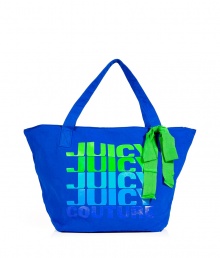 Tote around your daily essentials in style with this chic Juicy Couture logo bag - Classic carryall style, carrying handles, bow detail, front logo print - Perfect for everyday use, for the beach, or stylish travel