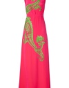 With swirling beaded embroidery and radiant hues of pink and lime, Salonis floor-length silk dress is an exquisitely chic statement choice for your most festive occasions - Rounded neckline, sleeveless, softly gathered waist, hidden back zip - Fitted bodice, full skirt - Team with platform pump and a sleek metallic clutch