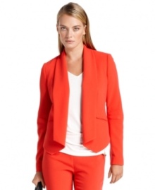 Perfect for a polished night out or a fashion-forward day at work, Calvin Klein's open-front crepe jacket is a statement-making piece.