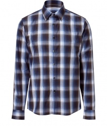 Stylish dress shirt in fine, pure cotton - Soft yet durable, lighter weight material - Classic plaid motif in rich shades of blue - Small collar, long cuffed sleeves and full button placket - Slim, slightly tapered silhouette - Casually elegant and ultra-versatile - Pair with chinos, shorts or jeans