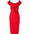 Make a bold statement in this ultra-luxe 1940s-inspired cocktail dress from LWren Scott - Sweetheart neckline with small collar, cap sleeves, front decorative buttons, ruche-detailed bodice, pencil skirt, back slit, concealed back zip closure - Style with sky-high platform pumps and a statement clutch