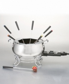 Do you fondue? Dip into the delicious craze with this new set that combines classic style with modern function. Perfect for everything from appetizers to desserts, this fondue pot features an electric temperature control that adjusts to prepare cheese, broth, oil or chocolate fondues. Sleek stainless steel construction suits every kitchen décor. Includes eight color-coded dipping forks. Model CFO-3SS. Do you fondue? Dip into the delicious craze with this new set that combines classic style with modern function. Perfect for everything from appetizers to desserts, this fondue pot features an electric temperature control that adjusts to prepare cheese, broth, oil or chocolate fondues. Sleek stainless steel construction suits every kitchen décor. Includes eight color-coded dipping forks. Model CFO-3SS.