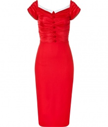 Make a bold statement in this ultra-luxe 1940s-inspired cocktail dress from LWren Scott - Sweetheart neckline with small collar, cap sleeves, front decorative buttons, ruche-detailed bodice, pencil skirt, back slit, concealed back zip closure - Style with sky-high platform pumps and a statement clutch