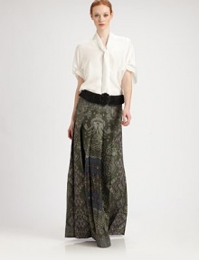 Crisp pleats and a signature scarf print dress up this floor-length silk style.Allover pleatsConcealed side zipAbout 44 longSilkDry cleanMade in FranceModel shown is 5'10 (177cm) wearing US size 4. Crisp pleats and a signature scarf print dress up this floor-length silk style.Allover pleatsConcealed side zipAbout 44 longSilkDry cleanMade in FranceModel shown is 5'10 (177cm) wearing US size 4.