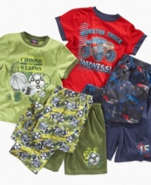 He's all boy. And after a day of hard play, he'll enjoy this cozy shirt, short and pant sleepwear set from Komar Kids so he can get good sleep and do it all again tomorrow. He's all boy. And after a day of hard play, he'll enjoy this cozy shirt, short and pant sleepwear set from Komar Kids so he can get good sleep and do it all again tomorrow.