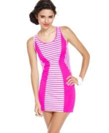 Play the ultimate stripe-master in this tank dress from Sugar & Spice, where bold panels and a profusion of stripes create fun, geometric design!