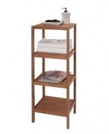 Take your organization to new heights with the Eco 4-shelf tower. Featuring hand-crafted, eco-friendly bamboo wood for decorative and functional storage perfect for the bath or any room in your home. Easy assembly, hardware included. Take your organization to new heights with the Eco 4-shelf tower. Featuring hand-crafted, eco-friendly bamboo wood for decorative and functional storage perfect for the bath or any room in your home. Easy assembly, hardware included.
