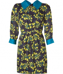 Dazzling yet demure, this ladylike silk frock from Milly combines a fail-proof feminine silhouette and a bold retro print - Contrasting pointed collar, 3/4 sleeves, contrasting folded cuffs, exposed back zip, all-over print - Fitted silhouette with gathered pleating at waistline, mini-length - Style with a slim trench, opaque tights, and embellished ballet flats