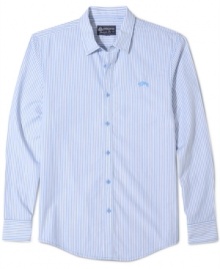 With an unstructured vibe, this striped shirt from American Rag aces rakish, irreverent Ivy style.