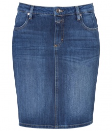 With its cool washed denim and casual styling, Closeds jean pencil skirt is both flattering and easy-to-wear - Four pocket style, zip fly, button closure, belt loops, kick pleat - Form-fitting - Wear with a chunky knit pullover, flats and a leather carryall tote With its cool washed denim and casual styling, Closeds jean pencil skirt is both flattering and easy-to-wear - Four pocket style, zip fly, button closure, belt loops, kick pleat - Form-fitting - Wear with a chunky knit pullover, flats and a leather carryall tote