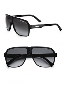 A navigator style with snap detail lends a modern twist, crafted in lightweight plastic. Available in black frames with gray gradient lenses.Acetate100% UV ProtectionImported A navigator style with snap detail lends a modern twist, crafted in lightweight plastic. Available in black frames with gray gradient lenses.Acetate100% UV ProtectionImported
