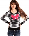 Bonjour! This striped sweater totally charms with its bright bow-print and sweet parisian flair. From Sweater Project.