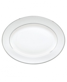 Modern yet timeless, this fine china oval platter is sure to satisfy the style-hungry host. Simply dressed in cream and white stripes and finished with polished platinum trim, Opal Innocence Stripe creates an ultra-chic setting to enjoy celebratory meals. Qualifies for Rebate Modern yet timeless, this fine china oval platter is sure to satisfy the style-hungry host. Simply dressed in cream and white stripes and finished with polished platinum trim, Opal Innocence Stripe creates an ultra-chic setting to enjoy celebratory meals. Qualifies for Rebate