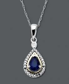 Sweeten the day of your favorite September birthday girl. This stunning teardrop-shaped birthstone pendant features a pear-cut sapphire (1/2 ct. t.w.) and diamond accent set in 14k gold and sterling silver. Approximate length: 18 inches. Approximate drop: 1 inch. Sweeten the day of your favorite September birthday girl. This stunning teardrop-shaped birthstone pendant features a pear-cut sapphire (1/2 ct. t.w.) and diamond accent set in 14k gold and sterling silver. Approximate length: 18 inches. Approximate drop: 1 inch.