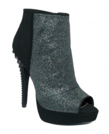 We can't decide what we love most about RACHEL Rachel Roy's Kassey3 peep-toe booties: the sparkly glitter fabric upper with soft suede accents, or the striking pyramid-embellished heel. Either way, they're uniquely stylish and a great look for fall!