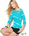 INC adds an alluring touch to a tie dyed tunic: the front yoke is sheer for just a hint of skin!