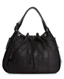 Exotic python trim adds vicious style to this St. Tropez satchel by Danielle Nicole. Silver tone hardware and a drawstring closure finish off the stunning design. Exotic python trim adds vicious style to this St. Tropez satchel by Danielle Nicole. Silver tone hardware and a drawstring closure finish off the stunning design.