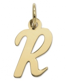 The perfect gift for Rosa. This polished R initial charm features a pretty, small script design in 14k gold. Chain not included. Approximate length: 7/10 inch. Approximate width: 3/10 inch. The perfect gift for Rosa. This polished R initial charm features a pretty, small script design in 14k gold. Chain not included. Approximate length: 7/10 inch. Approximate width: 3/10 inch.
